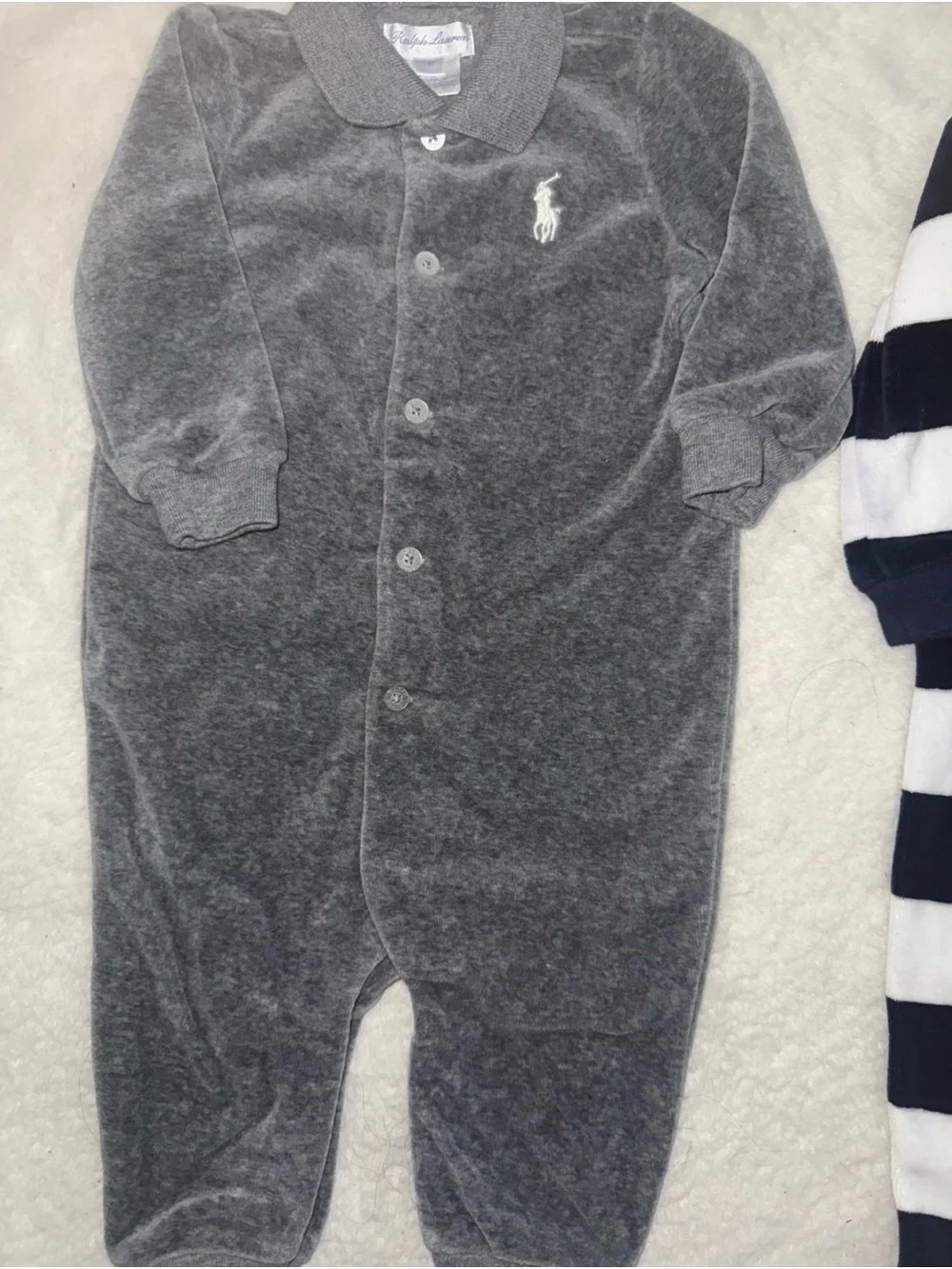 Ralph Lauren Baby Footed One-Piece Set - Gray & Navy/White Stripe